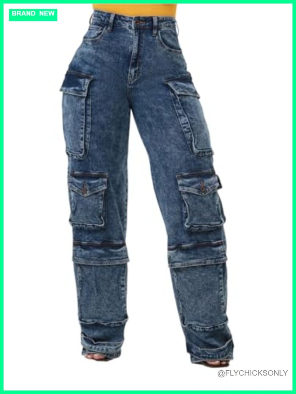 Women's High Waisted Wide Leg Cargo Jeans Stretchy Baggy Denim Pants